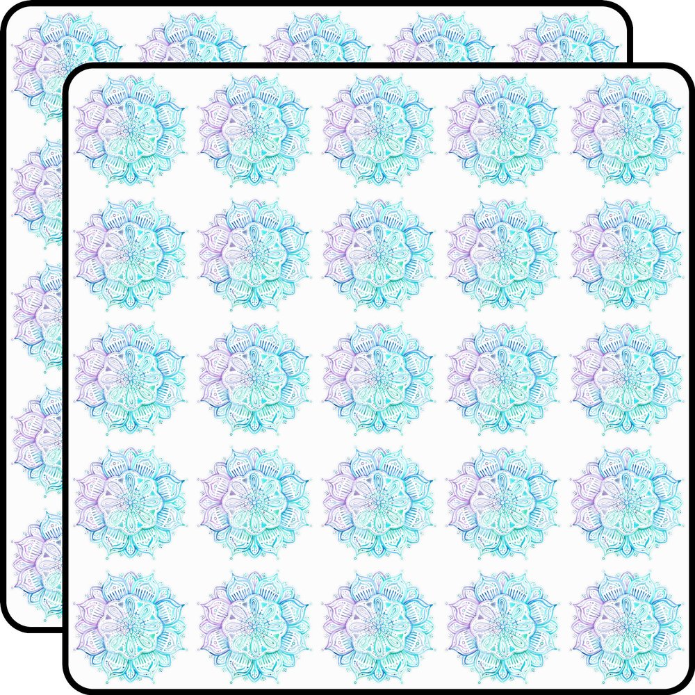 Iridescent Aqua and Purple Watercolor Mandala Scrapbook Stickers Vinyl Decals 1" Size 50-Pack for Journals, Cards, Crafts