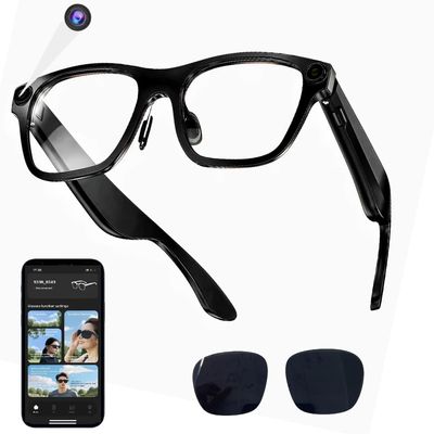 Enzemit Camera Glasses with AI Translation,1080P Translator Glasses with Camera,Wifi/Bluetooth,11 Languages Translation, with Black Lens