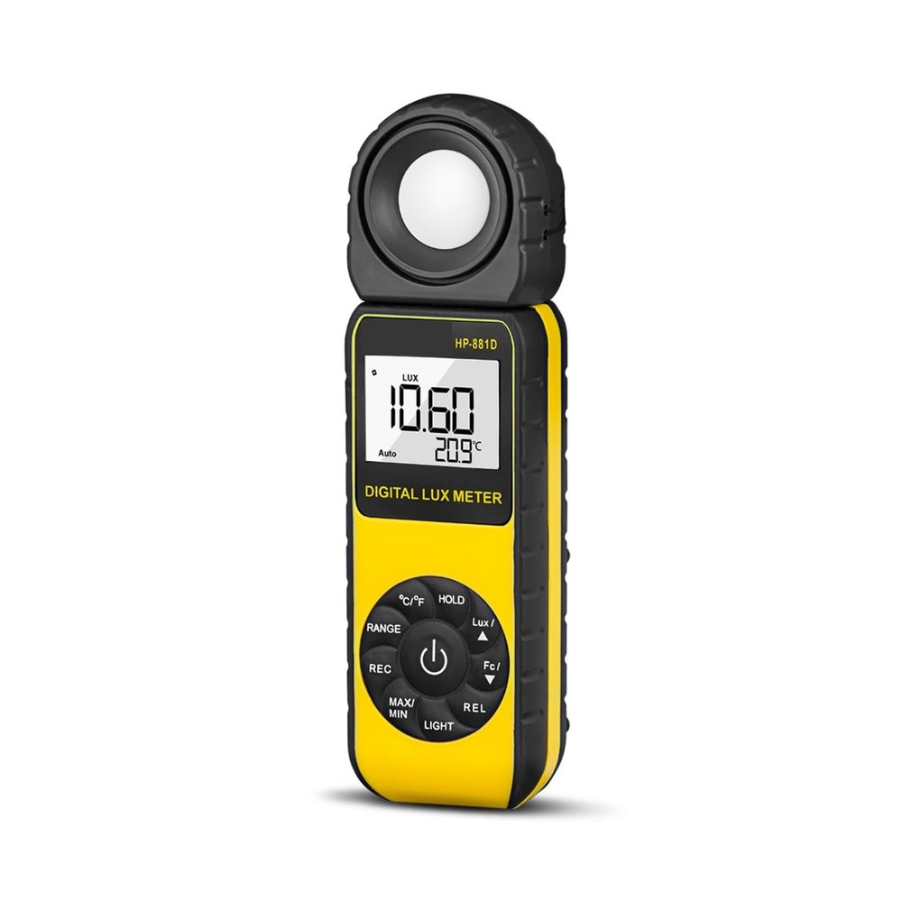 Light Meters, Compact Digital Lux Meter, 3999 Counts Bar Graph Display, SIL Light Filtering Diode Transducers for Plant Growth Monitoring(Yellow)