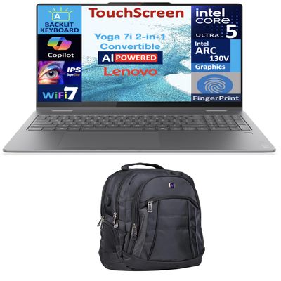 Lenovo Yoga AI Powered 2-in-1 Laptop 16.0" Touchscreen IPS WUXGA Display (Intel Ultra 5-226v, 16GB LPDDR5X, 2TB M.2 PCIe SSD, Backlit KB, Fingerprint, 2 Thunderbolt 4, Win 11 Pro) w/Premium Backpack