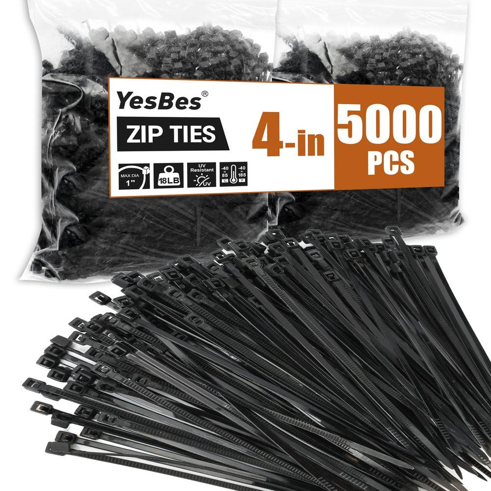 5000 PCS Zip Ties 4 Inch, Small Cable Ties with 18lbs Tensile Strength, Black Zip Ties for Indoor and Outdoor Use, Wire Ties, Black
