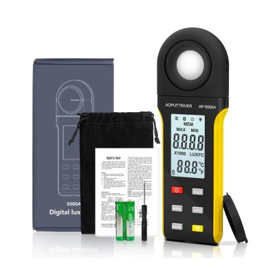Light Meters, 5000A High-Precision Digital Lux Meter, 1 to 400,000 Lux Wide Ran, Lux/Fc Unit Switch, MAX/MIN Recording, Built-in Display(Yellow)
