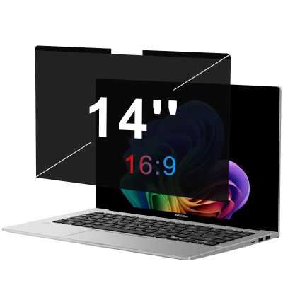 OMOTON Magnetic Laptop Privacy Screen 14 Inch 16:9, Anti-Spy Filter, Matte Anti Glare Blue Light Protector, Easy Install & Remove