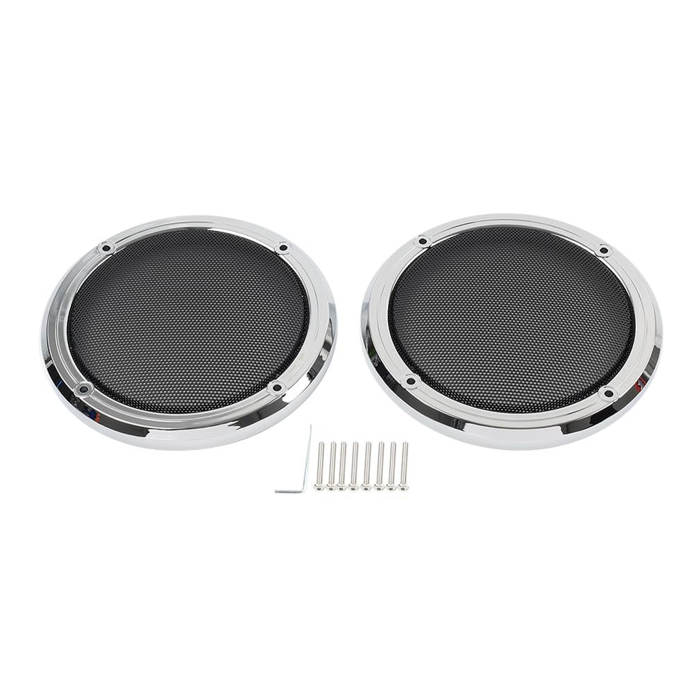 Cnsodo15 2pcs ABS Rear Grill Speaker Mesh Cover Chrome Frame + Black Mesh For FLHTCU/L FLHTCLTC Electra Tri Glide Road Glide Ultra FLHTK/L Motorbike