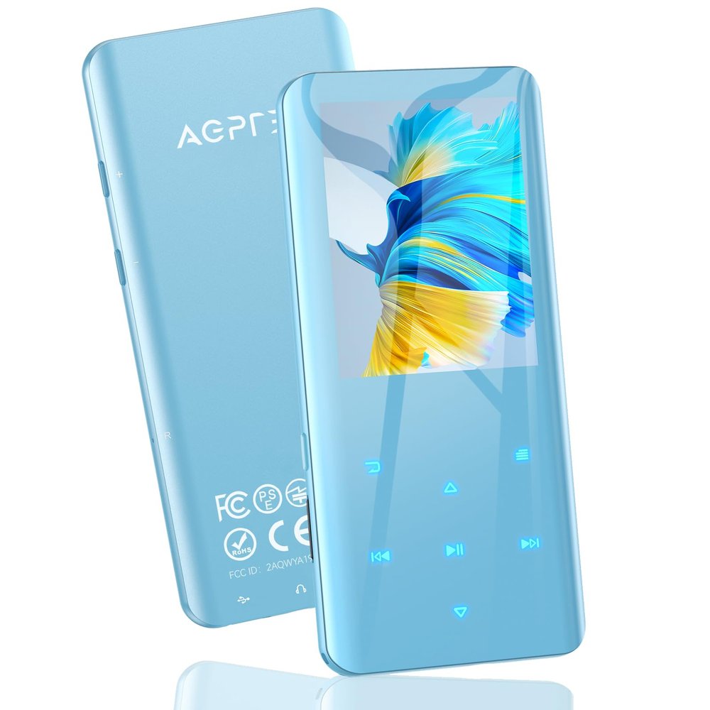 AGPTEK 64GB MP3 Player with Bluetooth 5.3, A19PL 2.4" Curved Screen Portable Music Player with Speaker Lossless Sound with FM Radio, Voice Recorder, Supports up to 128GB, Blue