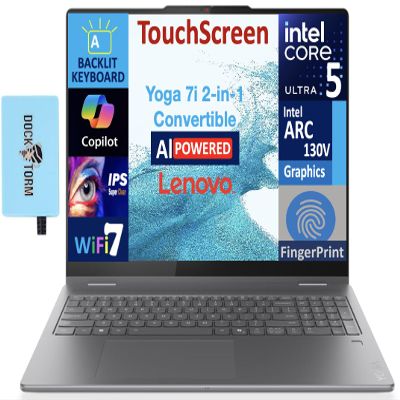 Lenovo Yoga 7i 2-in-1 AI Copilot + Laptop 16.0" 2K Touchscreen Display (Intel Ultra 5 Series 2, 16GB LPDDR5X, 2TB M.2 PCIe SSD, Backlit KB, Fingerprint, 2 TB 4, Win 11 Home) w/DKZ USB Port Expander
