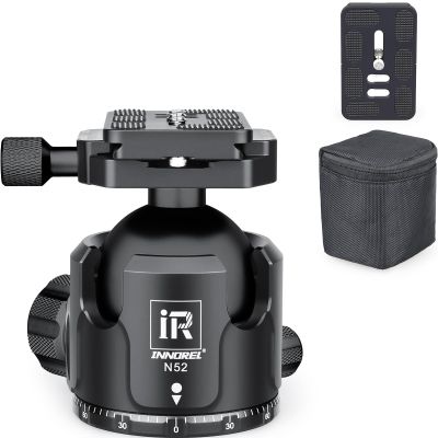 Low Profile Tripod Ball Head-INNOREL N52, Black, Panoramic CNC Metal Camera Tripod Ball Head with Two 1/4" Screw Arca Swiss Quick Release Plates for Tripod, Monopod,DSLR,Camcorder, Max Load 66lbs/30kg