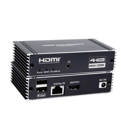 4k 30Hz 120M HDMI KVM Extender, HDMI Extender with USB KVM Control RJ45 120m Over Over Cat5e/Cat6 POC with Loop Support USB Keyboard Mouse for PC Computer