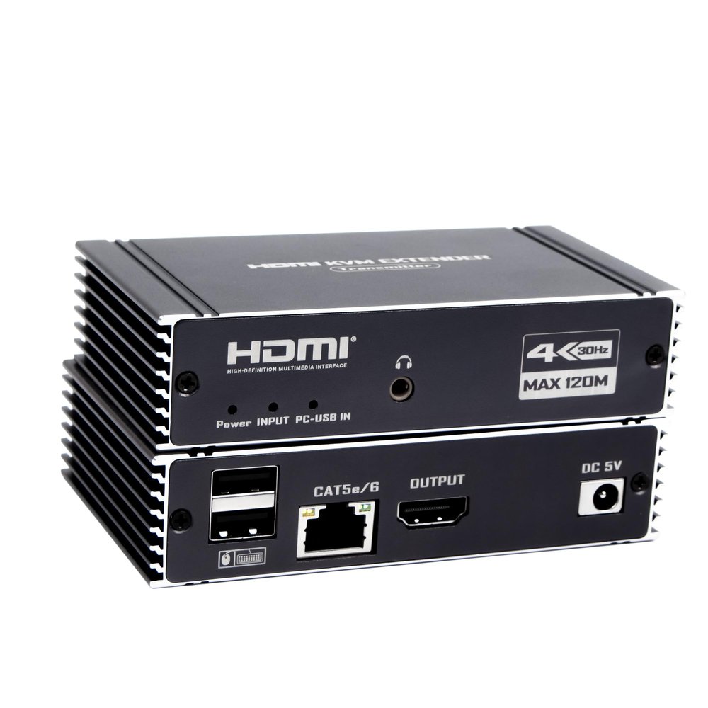 4k 30Hz 120M HDMI KVM Extender, HDMI Extender with USB KVM Control RJ45 120m Over Over Cat5e/Cat6 POC with Loop Support USB Keyboard Mouse for PC Computer