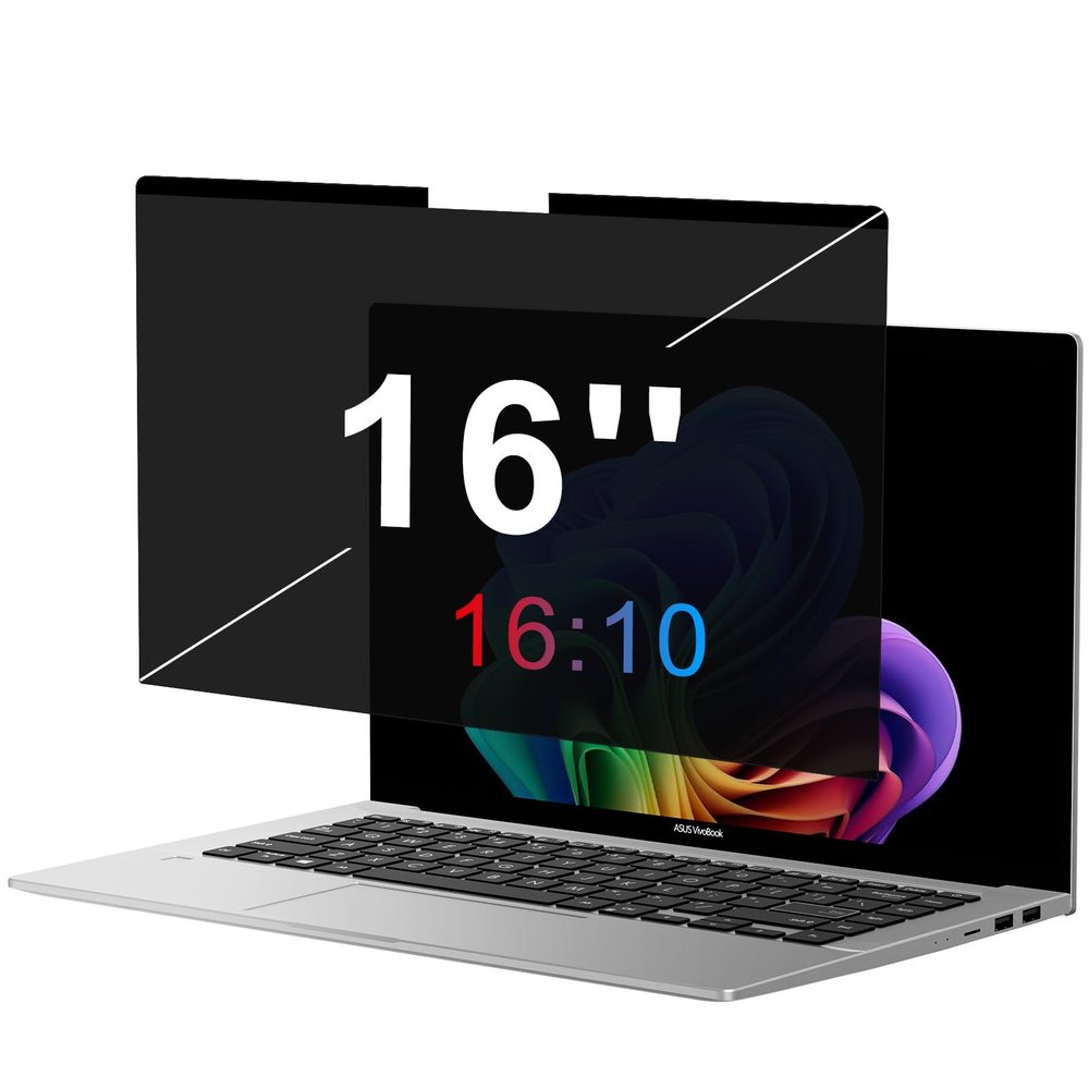 OMOTON Magnetic Laptop Privacy Screen 16 Inch 16:10, Anti-Spy Filter, Matte Anti Glare Blue Light Protector, Easy Install & Remove