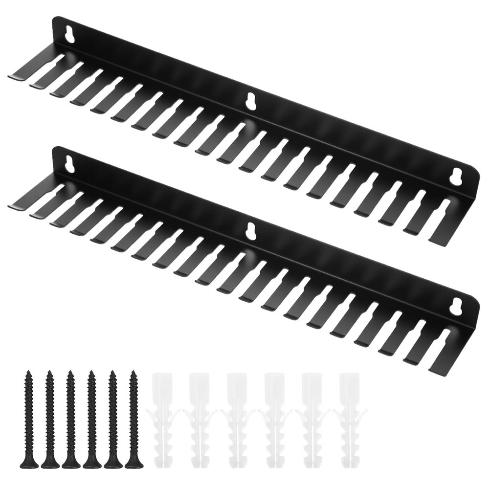 2 Pcs Wall Mountable Cable Hanger Heavy-Duty Carbon Steel Cord Organizer with 19 Slots (0.2-0.35), Black 15.8 x 2.8 x 1.3 Inch for Tangle-Free Cable Management