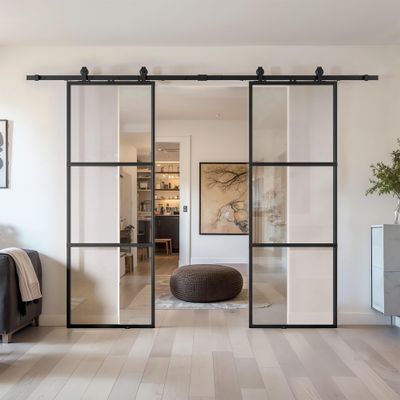 (2 Pack) 38  84 in. Metal and Clear Glass Sliding Barn Door with Installation Hardware Kit (Soft-Close Included)