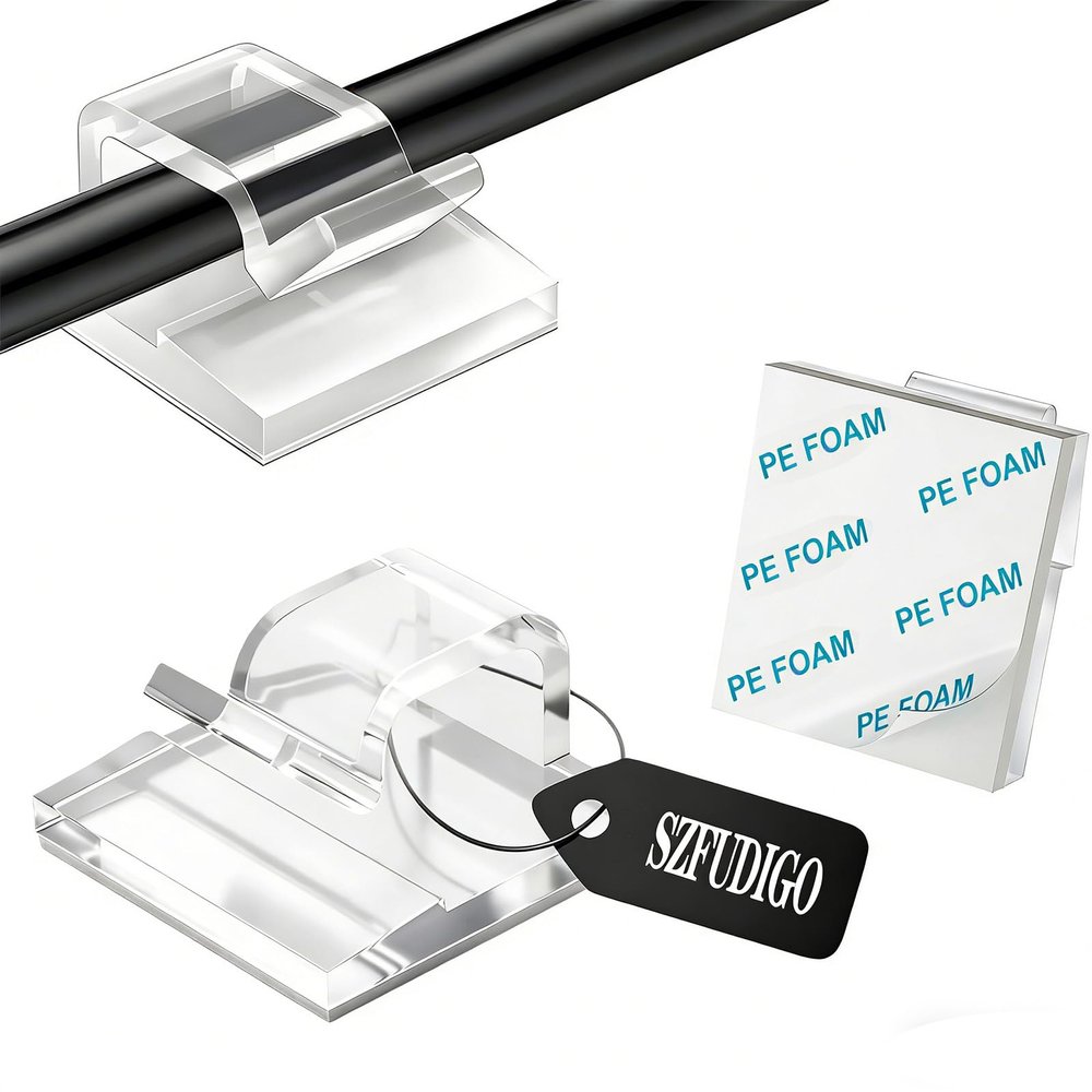 SZFUDIGO Cable Clips50PCS Electrical Cord Management Adhesive Cable Wire Clip Wire Clips wallUsed for Cars, Offices, and Homes Cable Clips Cord Organizer (Transparent)