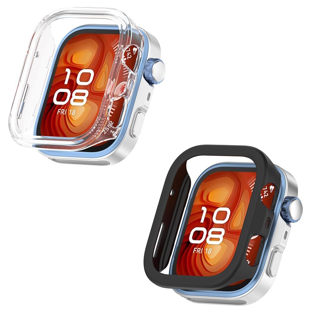 2 Pack Cases Compatible with Huawei Watch Fit 4 Pro, Hard Bumper Case Shockproof Protective Cover for Huawei Watch Fit 4 Pro, without Screen Protector (Clear/Black)