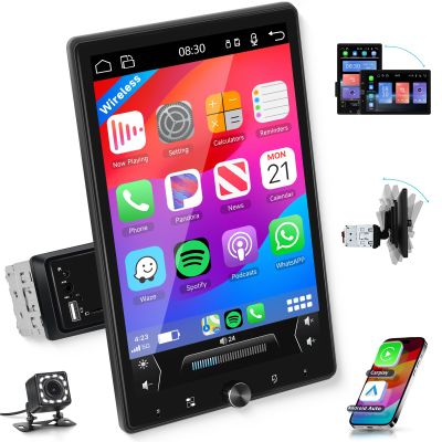 10.4 Wireless CarPlay Stereo Single Din Car Radio,2025 Upgraded Rotatable HD IPS Touch Screen,Wireless Android Auto Car Play Screen Bluetooth RDS/FM EQ SWC USB/TF Backup Camera