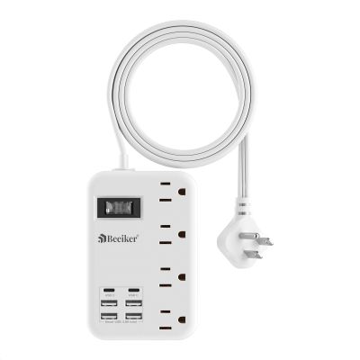 6 USB(2 USB C) Travel Power Strip- Flat Plug Extension Cord 3 Feet with 4.8A 24W USB Charging Station and 4 Outlets, 3 FT Short Extension Cord Portable for Travel Cruise Office College Dorm