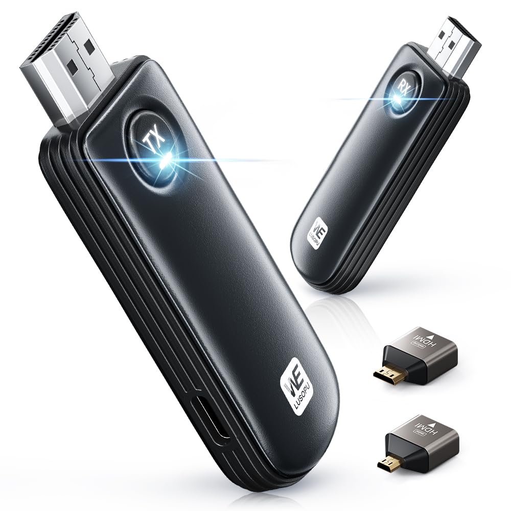 WELUSOPU Wireless HDMI Transmitter and Receiver, HDMI Wireless 4K Decode 1080P Output, 2.4G/5.8G, 328FT/100M, Plug &Play for Laptop Camera TV Box to TV Monitor Projector for Home Church Office - Black