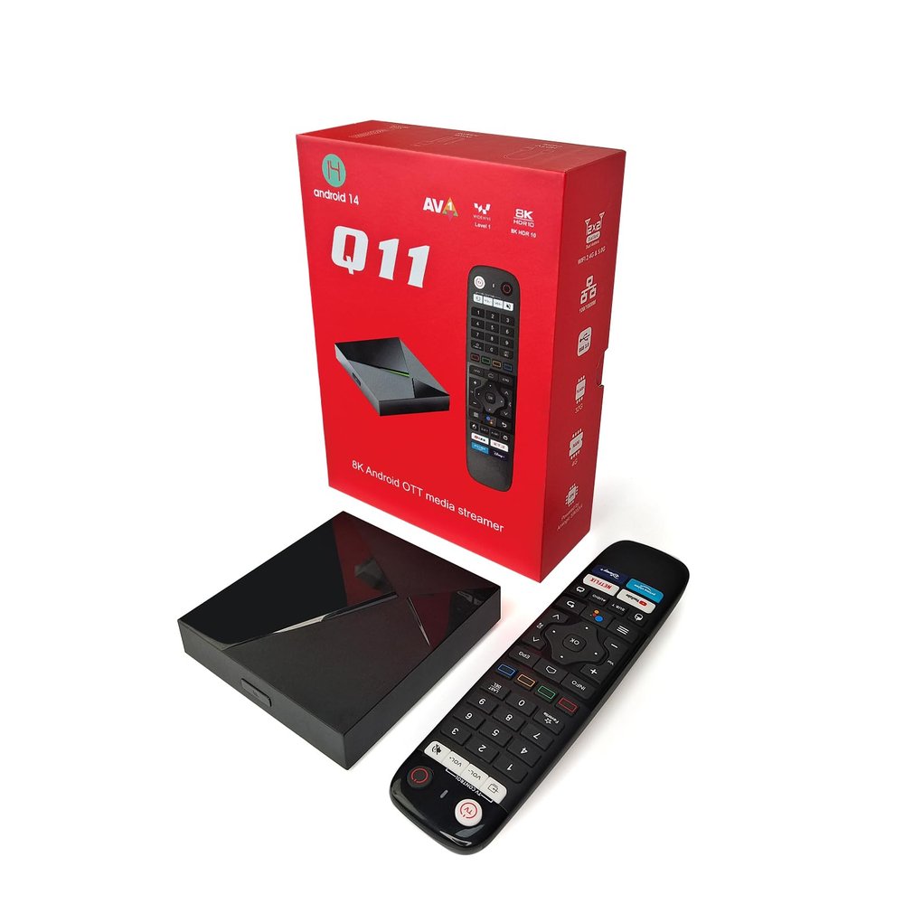 BOXPUT Q11 Android 14 TV Box Amlogic S905X4 64-bit Quad Core 8K Decoding 4K HDR 2.4/5Ghz Dual WiFi 8822CS + 1000M Ethernet TV Box 4GB + 32GB with IRI Voice Remote