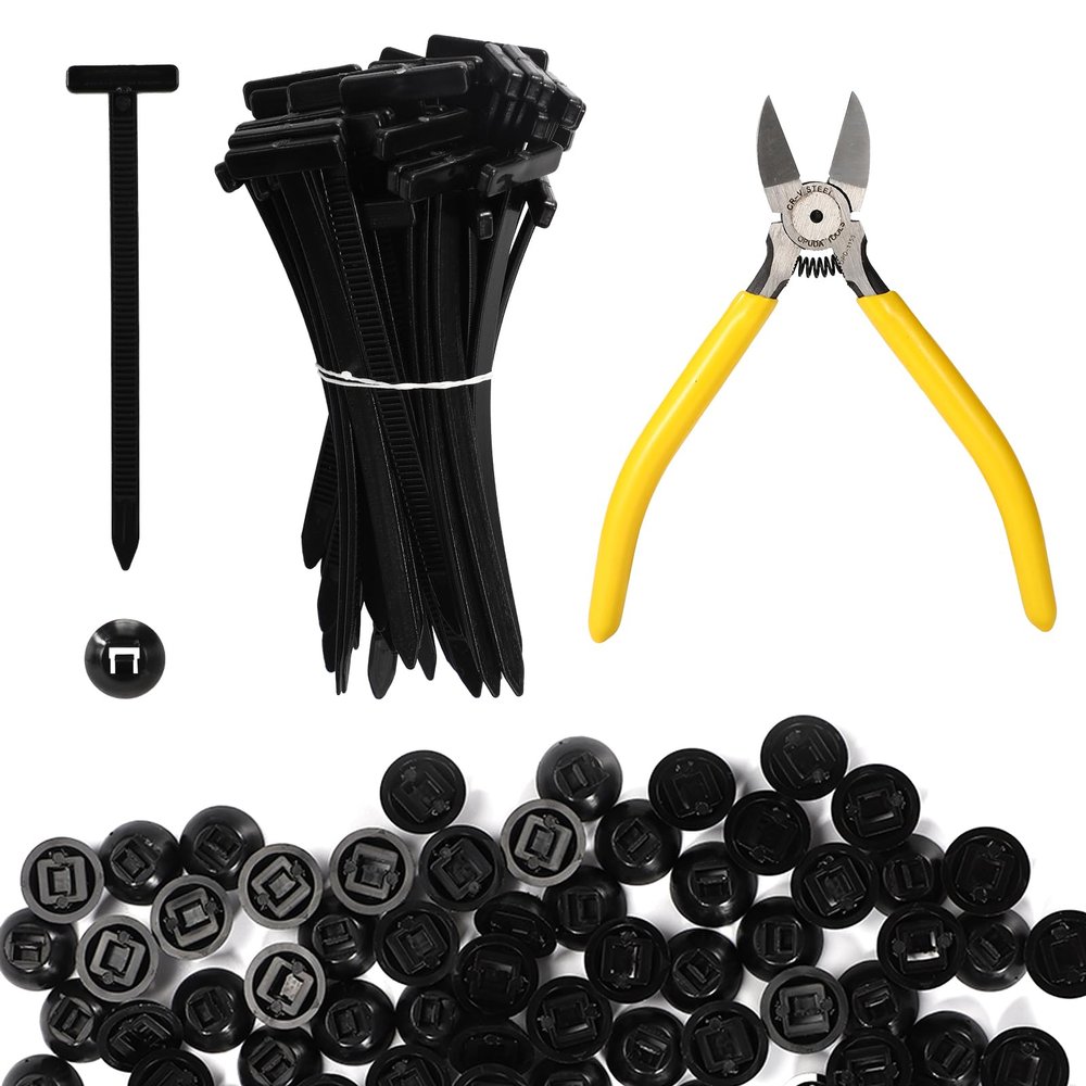 100pcs Nylon Universal Cable Tie Buckles, Nylon Multipurpose Self-Locking Zip Clips Tie Strap Holders with Pliers Suitable for Cars Motorcycles Daily Repair