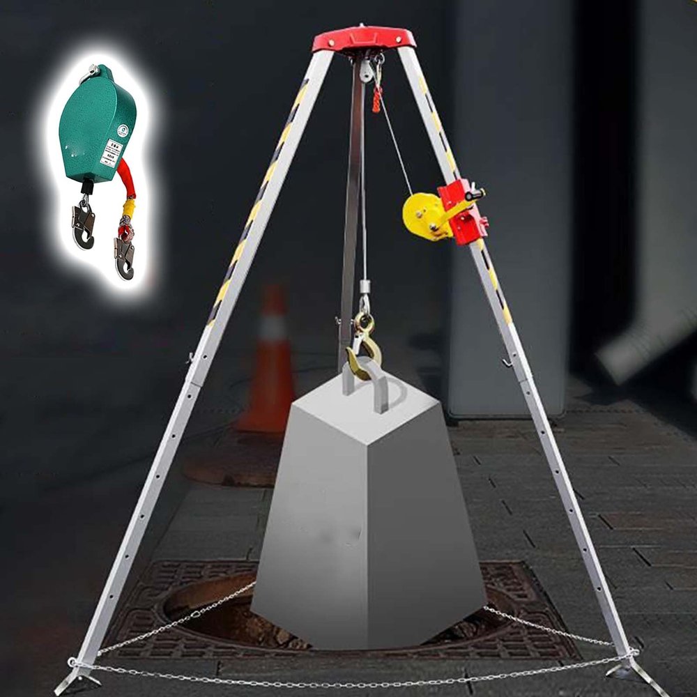 Heavy Duty Rescue Tripod for Fire Fighting & Confined Space, Aluminium Emergency Tripod Kit with Winch, Safety Belt & Fall Arrest Gear, Ideal for Fall Protection & Rescue Operations