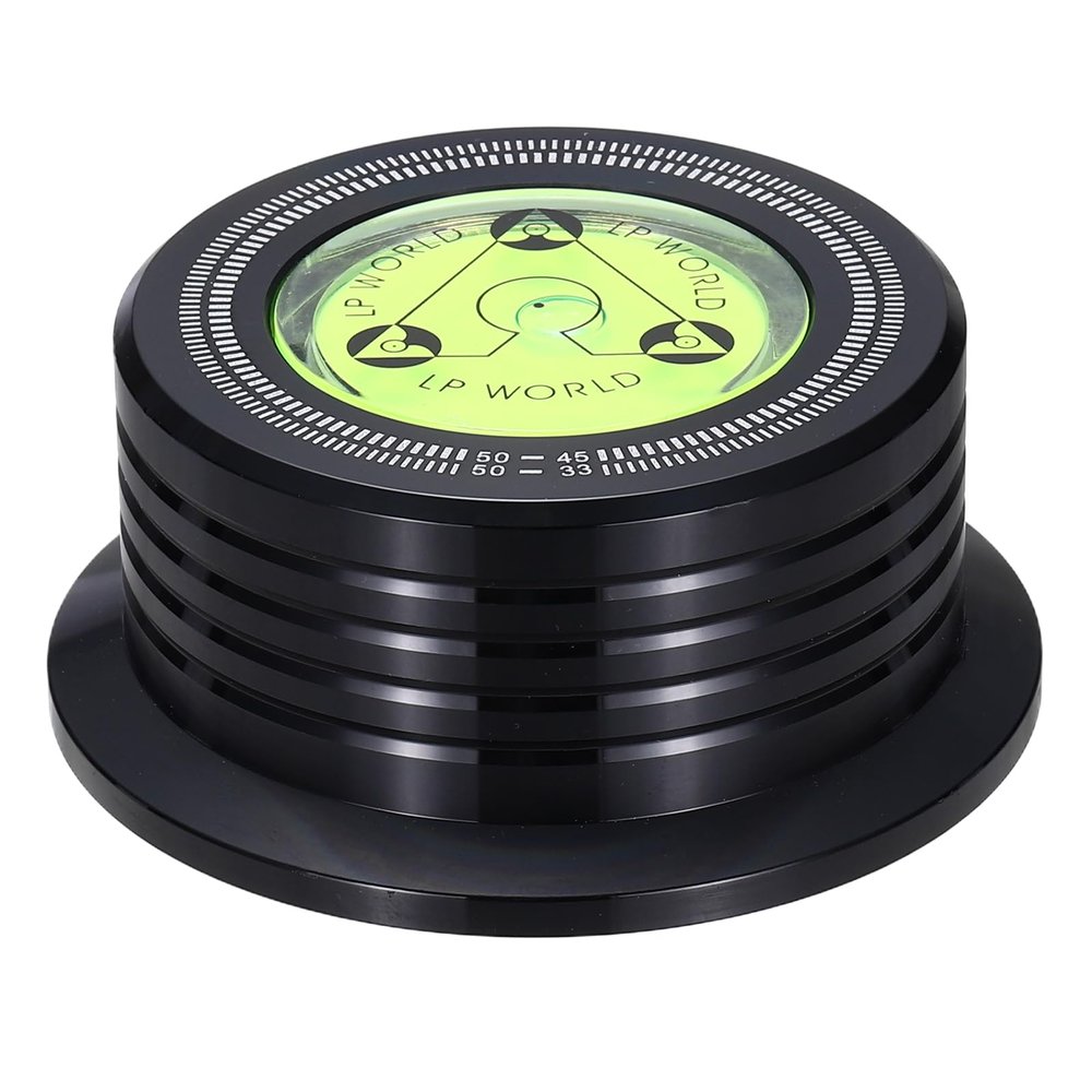 MECCANIXITY 50Hz Record Weight Stabilizer,3"x1.3" 265g Aluminum Vinyl Clamp with Bubble Leveling Weight Turntable Disc Stabilizer Vibration Damper for LP Players,Black