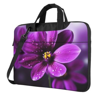 14 Inch Laptop Shoulder Bag For Men Women,Waterproof Briefcase Messenger Bag Purple Flower Laptop Sleeve Bag W/Strap Handle