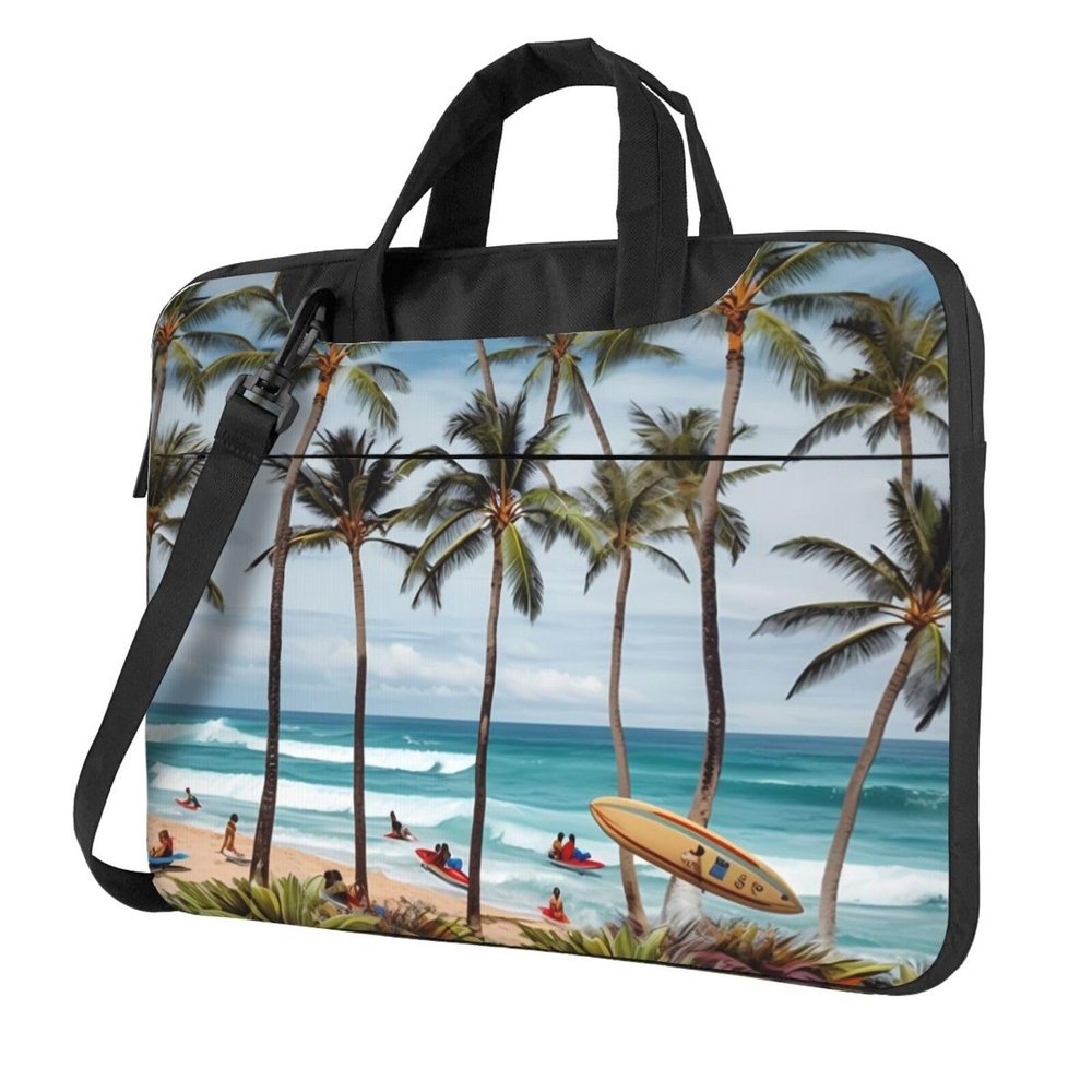 15.6 Inch Laptop Shoulder Bag For Men Women,Waterproof Briefcase Messenger Bag Hawaiian Surfer On Wavy Laptop Sleeve Bag W/Strap Handle