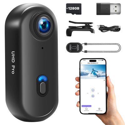 4K Body Camera, WiFi Action Camera with 128GB Card, Hands-Free POV Cameras, Mini Body Cam with Magnetic Clip, Wearable Small Body Camera, Portable Camcorder for Working, Vlogging, Fishing, Travel