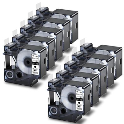 10PK 24mm D1 Standard Tape Labels Works with 53713 450 Duo Printers Black On White Laminated Labels Tape Compatible with Label Printer