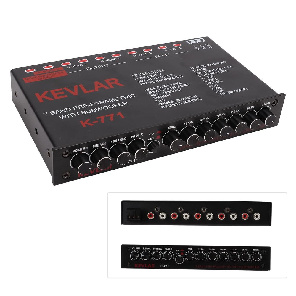 Car Audio Graphic Equalizer, Adjustable 7 Bands EQ Car Amplifier Graphic Equalizer Low Pass Filter for Stereo Tone Control