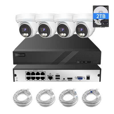 Marquis 8CH Home Security Camera System, 4pcs Wired PoE IP Dual Light Color Night Cameras Outdoor, with 4K 8CH NVR with 2TB HDD for 24-7 Recording (Include 60ft Cable)