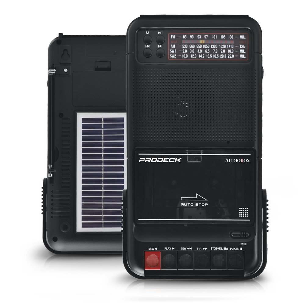 Audiobox RXC-100 Solar Cassette Player with Bluetooth, Recorder, USB/TF Playback, and Rechargeable Batteries