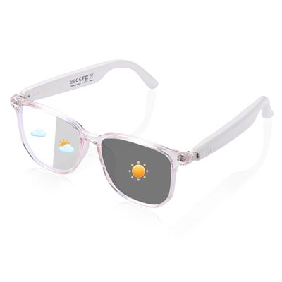 Smart Glasses for Women, Polarized Sunglasses with Color Changing Lenses, IP65 Waterproof, Touch Control, Hands Free Calling, Transparent Stylish Frame Bluetooth Glasses Compatible with Android & IOS