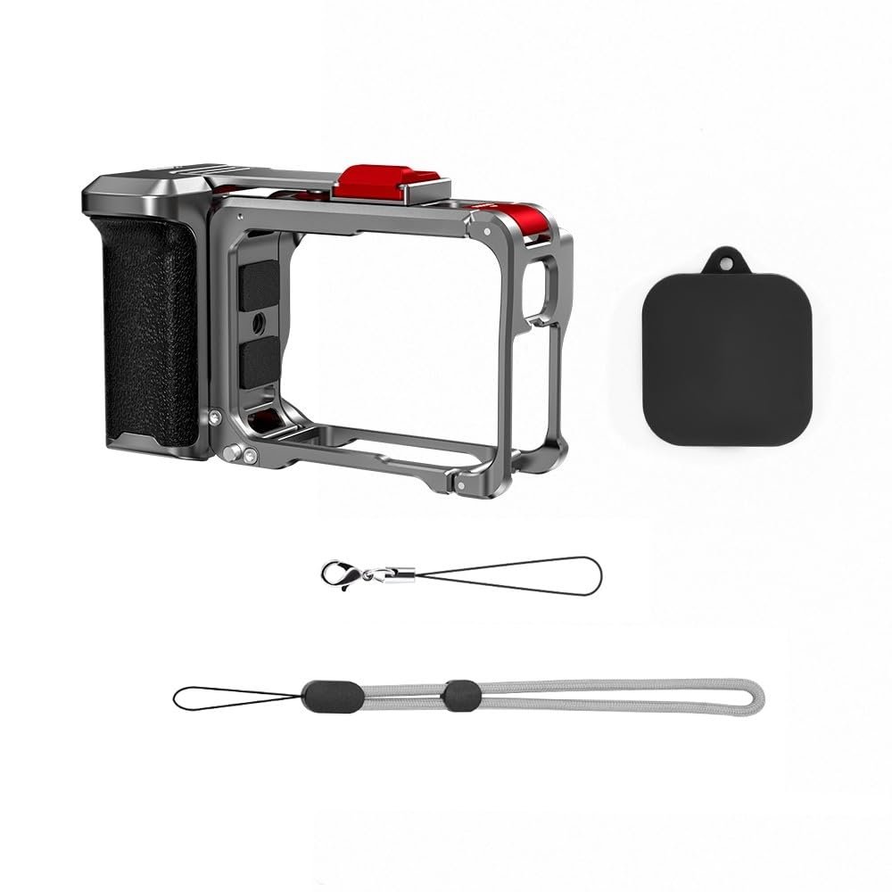 CYAYLM Metal Quick Release Grip Mount for Action Cameras - Ergonomic Vlogging Handle Compatible with 360 Cameras, Street Photography Cage with Comfortable Handheld Design