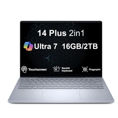 Dell 14 Plus 2-in-1 Laptop 14.0" LCD WUXGA Touchscreen Display (Intel Ultra 7-256V(>i9-12900K), 16GB LPDDR5X, 2TB SSD, Intel Arc Graphics, Copilot+ PC, Backlit KB, Fingerprint, Win 11 Pro)