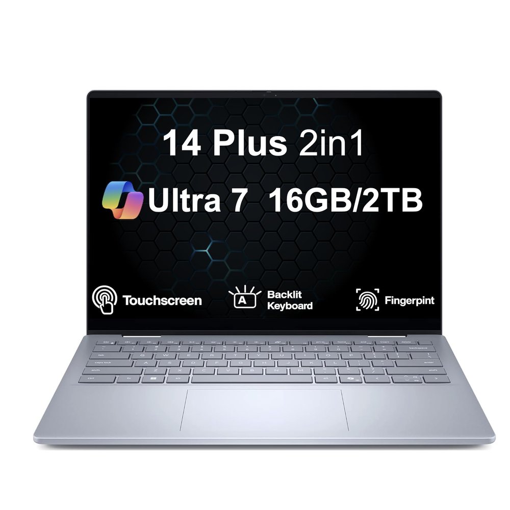 Dell 14 Plus 2-in-1 Laptop 14.0" LCD WUXGA Touchscreen Display (Intel Ultra 7-256V(>i9-12900K), 16GB LPDDR5X, 2TB SSD, Intel Arc Graphics, Copilot+ PC, Backlit KB, Fingerprint, Win 11 Pro)