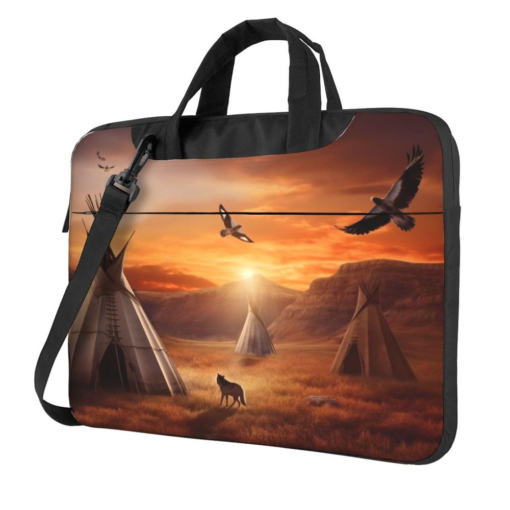 15.6 Inch Laptop Shoulder Bag For Men Women,Waterproof Briefcase Messenger Bag Native American Tribes Laptop Sleeve Bag W/Strap Handle