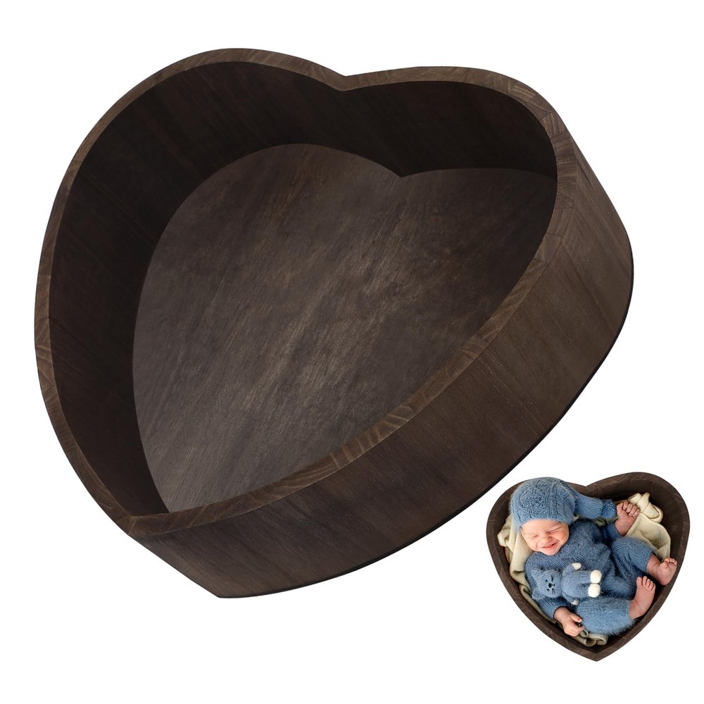 SHINEOFI 1Pc Heart Shaped Posing Basket Durable Wooden Newborn Photography Prop Lightweight Accessory for Unique Photos for Photographers