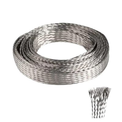 Flat Copper Braided Cable 1/5/10M Copper Braided Sleeve Tinned Plating 4 6 8 10 15 18 25 mm Expandable Metal Sheath Screening Signal Wire Cable Shielded(Tinned Copper,25mm 1M)