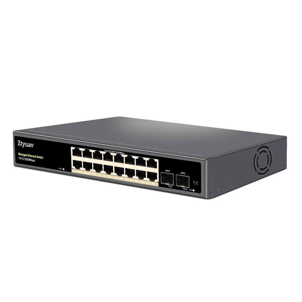 Ztyuav 18-Port Full Gigabit Easy Web Managed Cloud-Management Ethernet Switch-16 Ethernet Ports & 2 SFP+ Ports, VLAN/QoS/IGMP/LAG/TELNET/CLI Supported, Plug & Play Fanless Metal Design