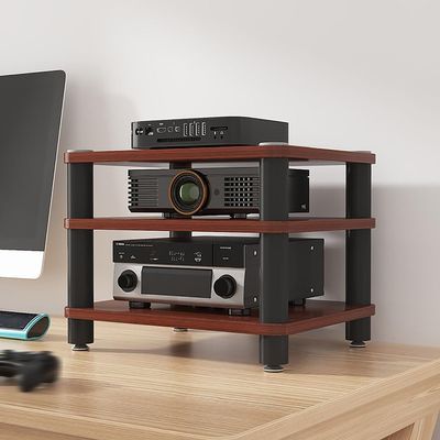 FZYUAN AV Media Stand Desktop Video Audio Rack with Wooden Shelf, Open Stereo Cabinet Corner Component Cabinet, Portable Media Storage Cabinet for Computer Desk,Walnut,3 Tier W 15.7