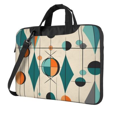 14 Inch Laptop Shoulder Bag For Men Women,Waterproof Briefcase Messenger Bag Mid Century Geometric Laptop Sleeve Bag W/Strap Handle