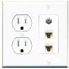RiteAV - 2 Port Cat6 Ethernet 1 Coax Cable TV Wall Plate - Tamper Resistant Outlet [Round White] view 1