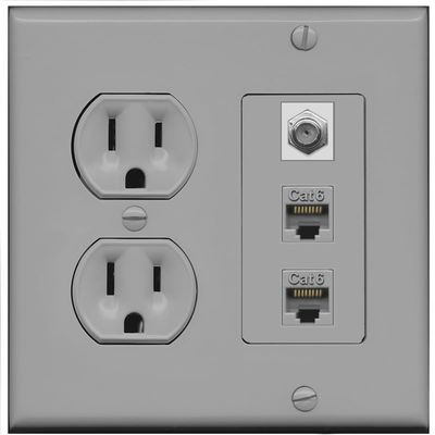 RiteAV - 2 Port Cat6 Ethernet 1 Coax Cable TV Wall Plate - Round Outlet [Gray/Gray]