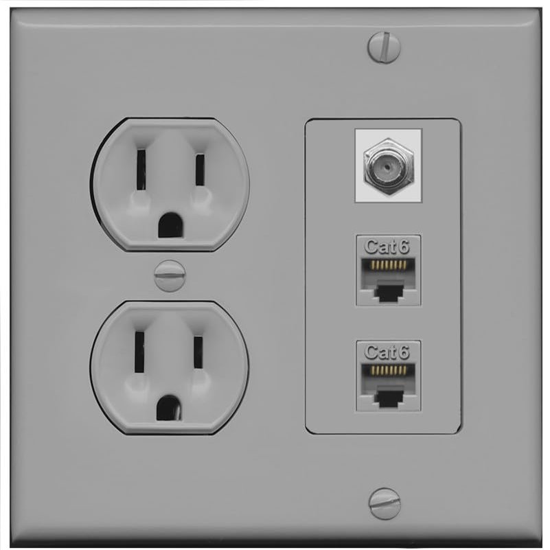 RiteAV - 2 Port Cat6 Ethernet 1 Coax Cable TV Wall Plate - Round Outlet [Gray/Gray]