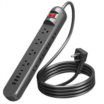 Tepongofa Power Strip 5FT/10 FT, 13-in-1 Red Switch Power Strip with 8 Outlets 3 USB Ports(2 USB C), Side Plug Design, One-Key Mains Switch,Wall Mount for Home Office, White/Black (Black, 5FT)