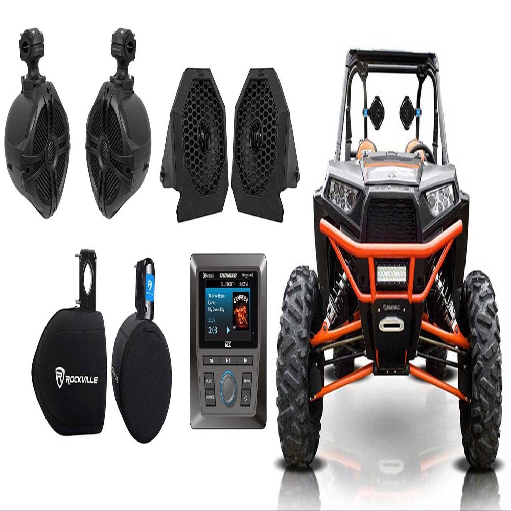 Audiosavings Bundle: MTX AWMC3 Marine Receiver w/Bluetooth AM/FM/WB/SiriusXM Bundle with RZRPOD65 6.5" 130W Speakers, Pair of 6.5" 250w Wakeboard Tower Speakers & Pair of Neoprene Covers (4 Items)