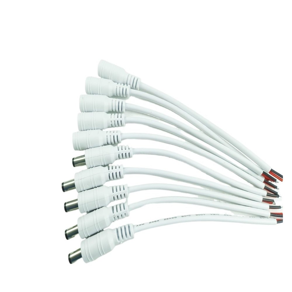 1/5/10 Pcs 5.5x2.1mm DC Male Female Power Plug Cable Wire Jack Adapter Connector for CCTV Single Color 3528 5050 LED Tape Light(5 Pairs White)