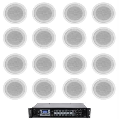 Rockville Bundle: (16) CCL5T White 70V 5" Commercial Ceiling Speakers Bundle with RCS90-6 90Watt 6 Zone 70v Amplifier w/Bluetooth for Commercial/Restaurant (17 Items)