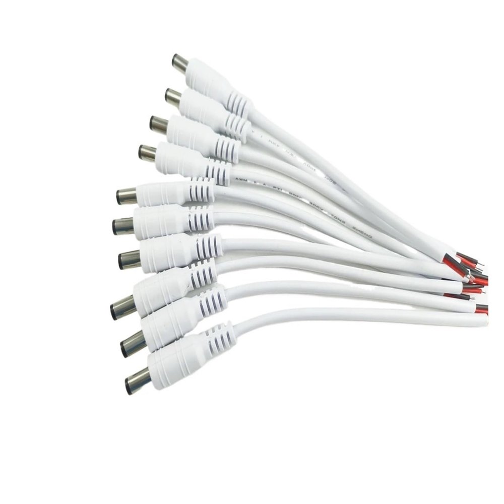 1/5/10 Pcs 5.5x2.1mm DC Male Female Power Plug Cable Wire Jack Adapter Connector for CCTV Single Color 3528 5050 LED Tape Light(10 Male White)